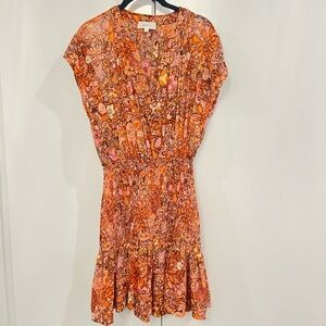 A.l.c. Boho orange smocked drop waist dress